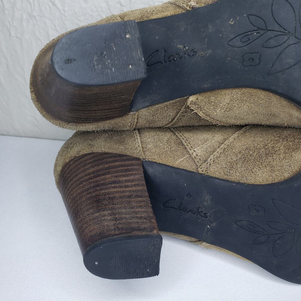 Clarks Indigo Womens Sz. 10.5 Distressed Brown Leather Western Ankle Boots Heels - Picture 11 of 14